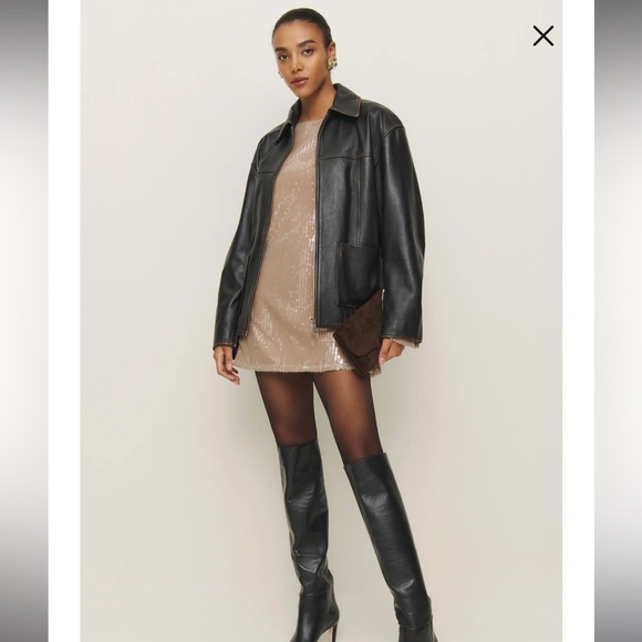 🦃NWT Reformation Sereia Sequin Long Sleeve Champagne Sequin Minidress - Picture 7 of 12